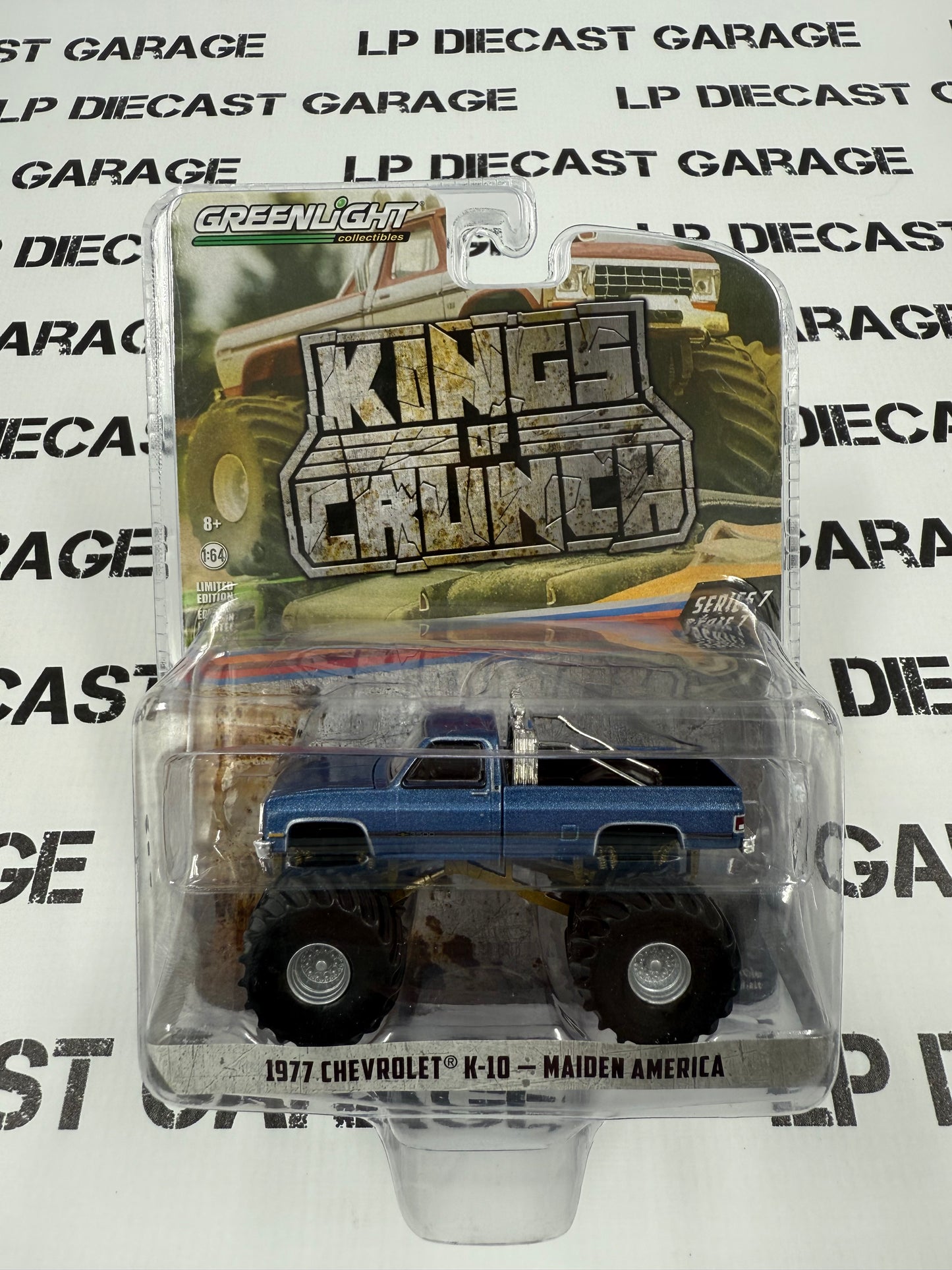 GREENLIGHT 1977 Chevrolet K-10 Maiden America 1:64 Diecast King of Crunch