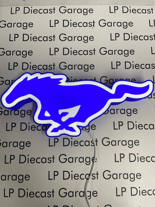 3D Printed Customs 13" Running Horse Mustang LED Lighted Sign Blue NOT Diecast