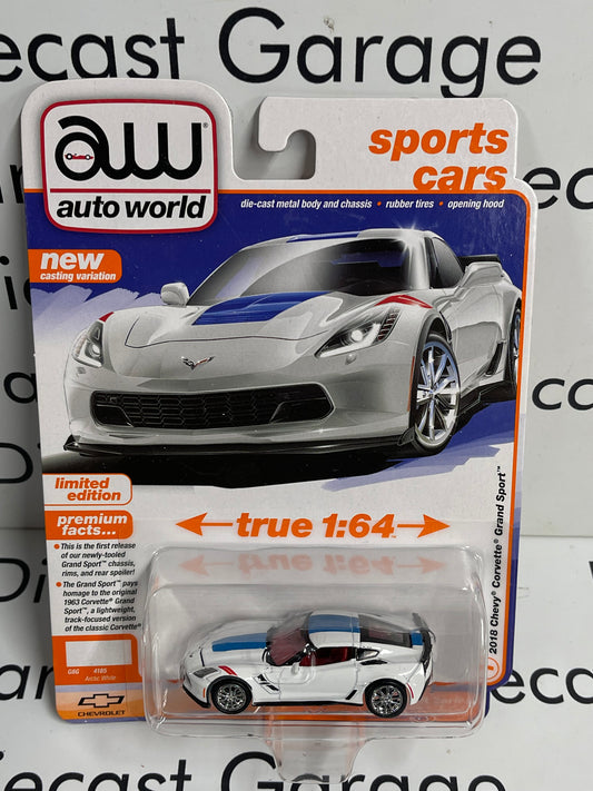 AUTO WORLD 2018 Chevy Corvette Grand Sport White 1:64 Diecast Sports Cars
