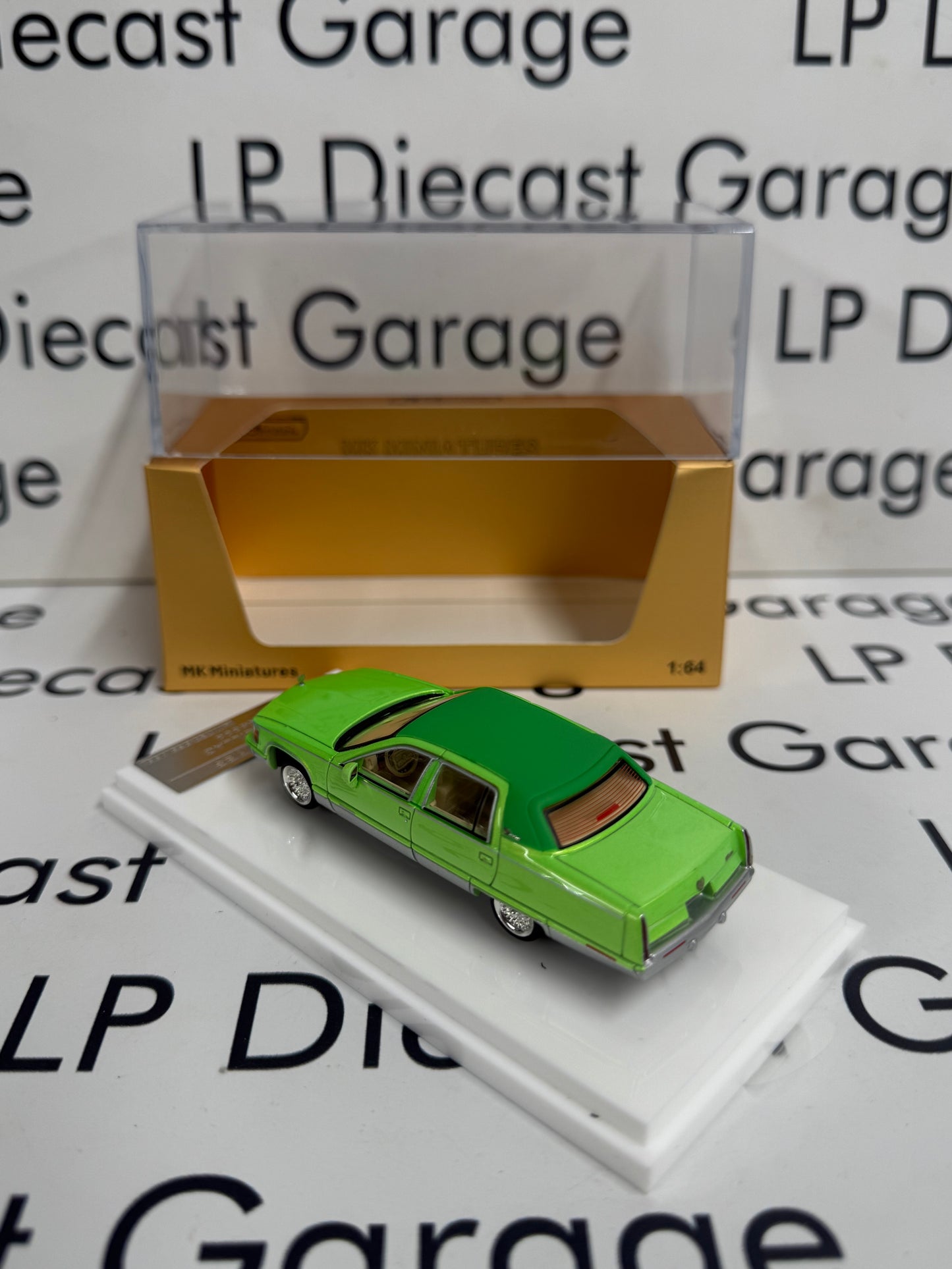 MK Miniatures 1993 Cadillac Fleetwood Green Lowrider 1:64 Diecast