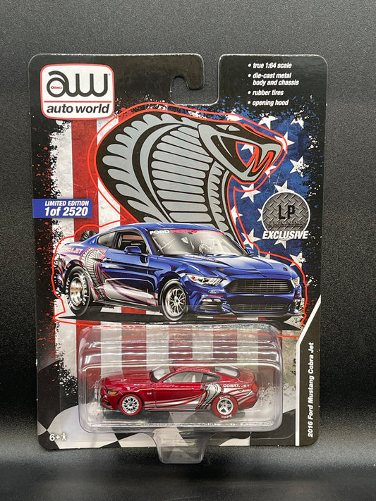 AUTO WORLD Ultra Red *CHASE* 2016 Ford Mustang Cobra Jet Blue LP Diecast Garage Exclusive 1:64 Diecast Promo Protector Case Included
