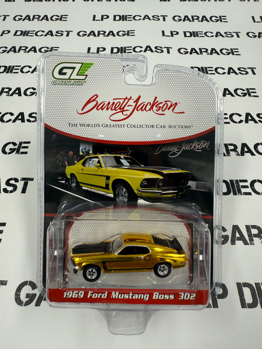 GOLD CHASE GREENLIGHT 1969 Ford Mustang Boss 302 Yellow 1:64 Diecast Barrett Jackson
