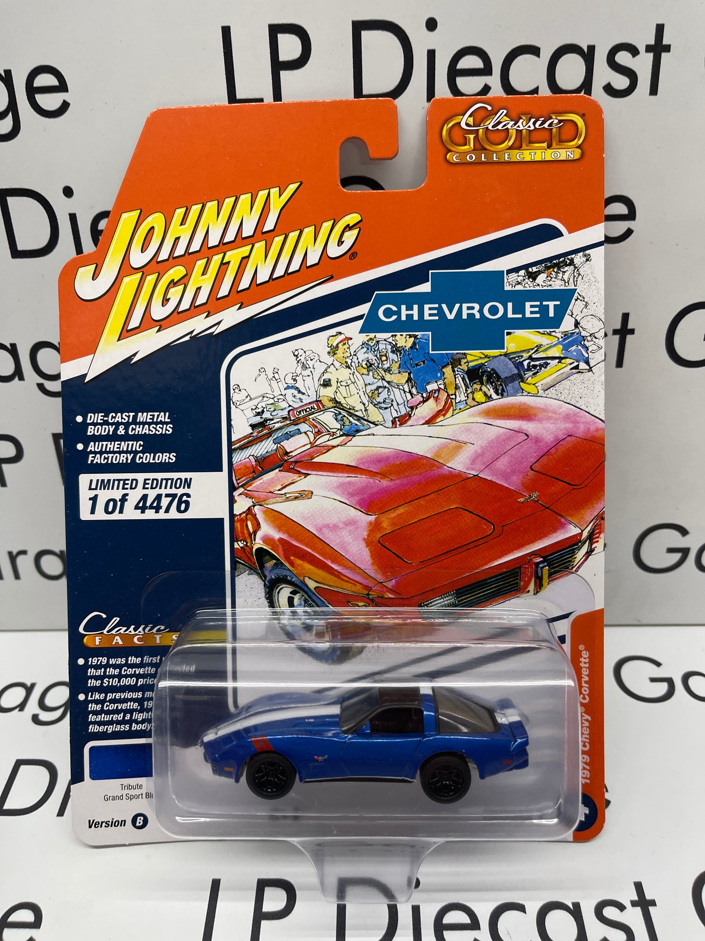 JOHNNY LIGHTNING 1979 Chevrolet Corvette Grand Sport Blue 1:64 Diecast Classic Gold