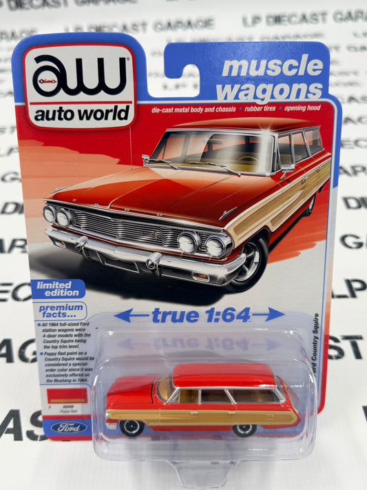 AUTO WORLD 1964 Ford Country Squire Red 1:64 Diecast Muscle Wagons
