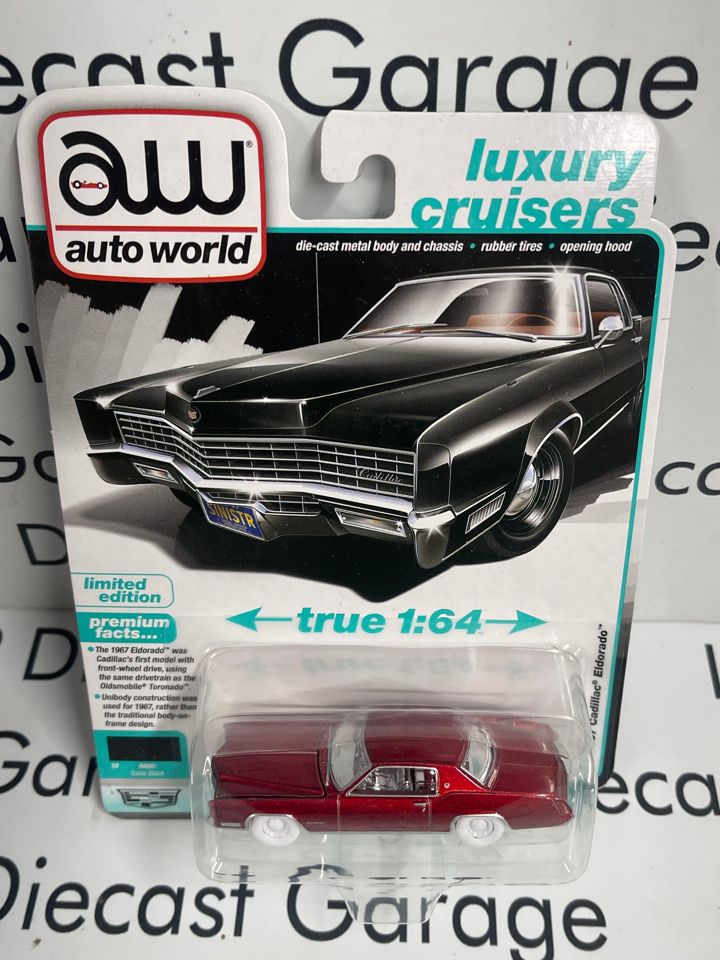 ULTRA RED CHASE AUTO WORLD 1967 Cadillac Eldorado Sable Black 1:64 Diecast Luxury Cruisers