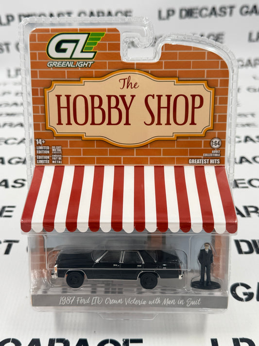 GREENLIGHT 1987 Ford LTD Crown Victoria Black w/ Figure 1:64 Diecast Hobby Shop