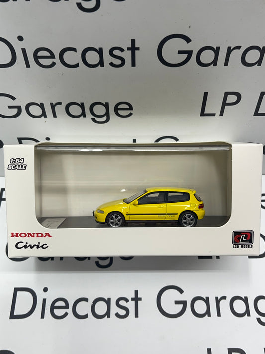 LCD MODELS 1993 Honda Civic EG6 Hatchback V-Tec Yellow with Opening Hood 1:64 Diecast