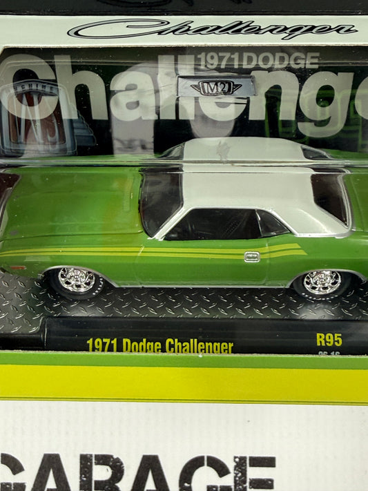 M2 1971 Dodge Challenger Green w/ White Roof 1:64 Diecast Detroit Muscle