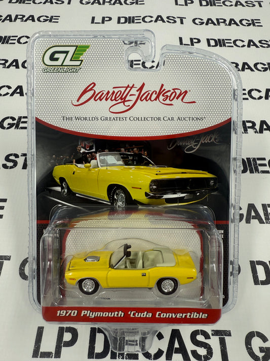 GREENLIGHT 1970 Plymouth Cuda Yellow Convertible 1:64 Diecast Barrett Jackson