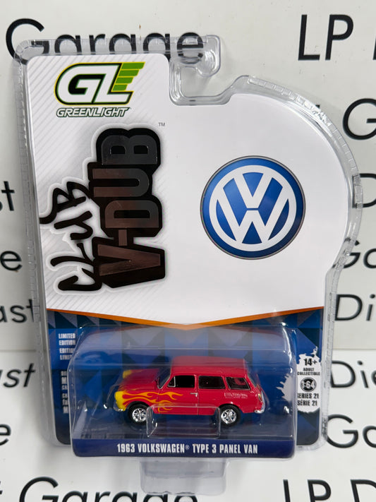 GREENLIGHT 1963 Volkswagen Type 3 Panel Van Red 1:64 Diecast Club V-Dub