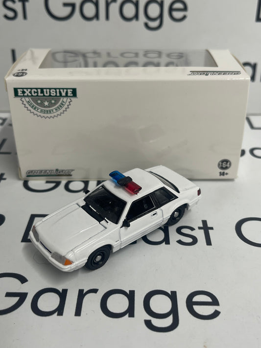 GREENLIGHT 1987 Ford Mustang SSP White w/ Police Lightbar 1:64 Diecast Hobby
