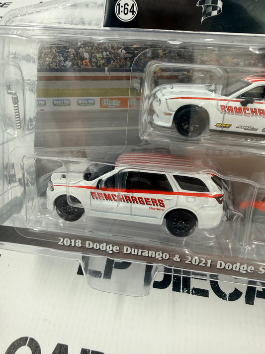 GREENLIGHT 2018 Dodge Durango & 2021 SRT Challenger w/ Trailer Ramchargers 1:64 Diecast Hitch & Tow