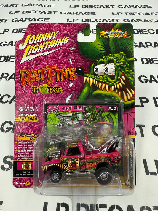 JOHNNY LIGHTNING 1965 Chevy Tow Truck Rat Fink Pink 1:64 Diecast Street Freaks