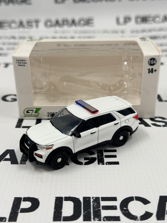 GREENLIGHT 2022 Ford Explorer Police Interceptor White w/ Lightbar 1:64 Diecast Hobby Exclusive