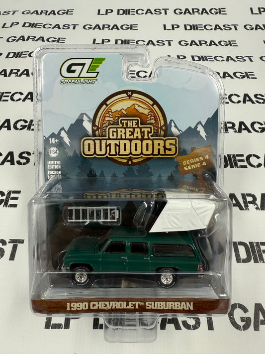 GREENLIGHT 1990 Chevrolet Suburban Green w/ Tent 1:64 Diecast Great Outdoors