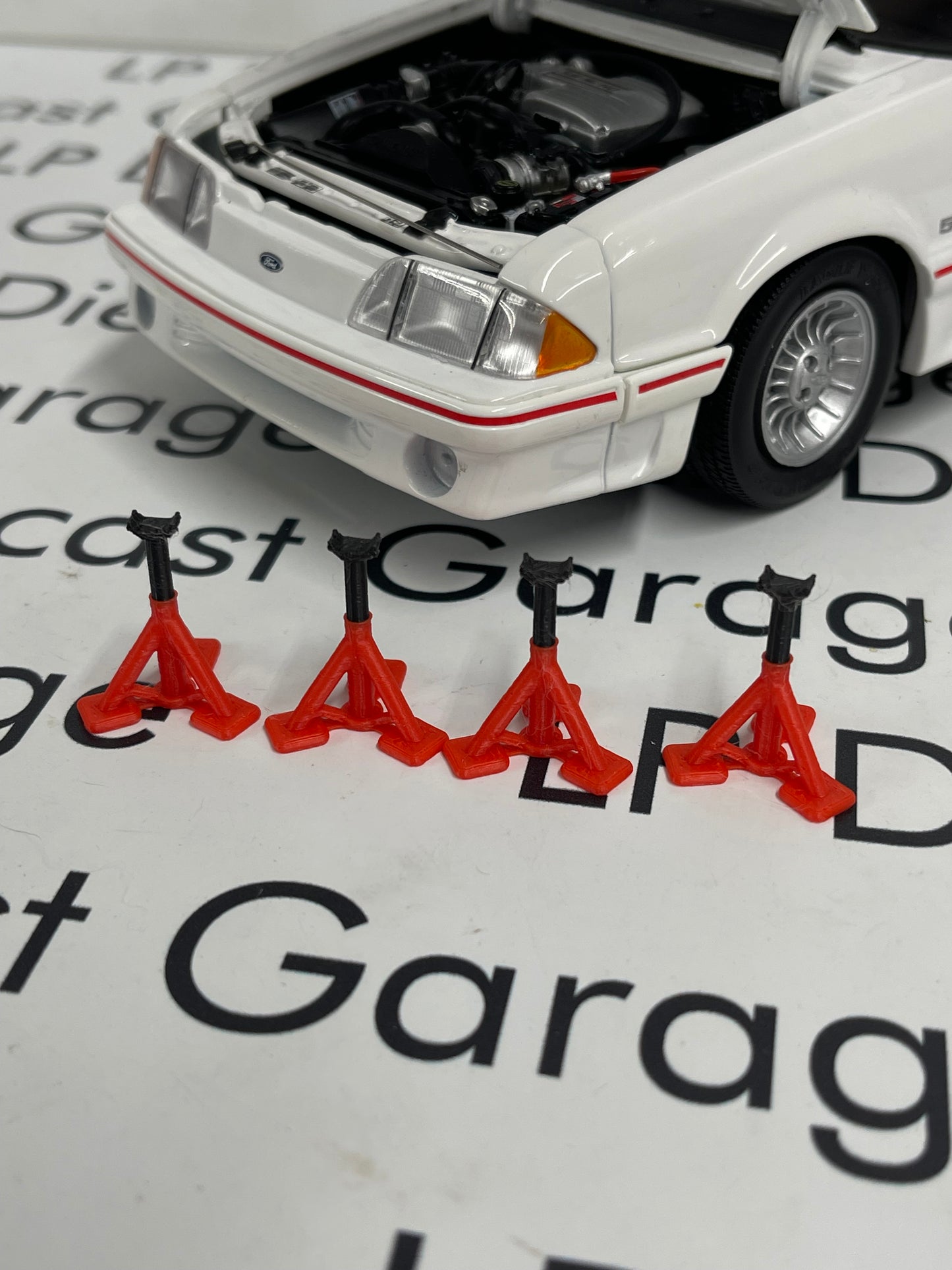 3D Printed Customs Set of 4 Red Jack Stands for 1:18 Scale Diecast