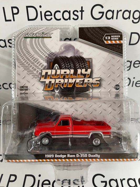 GREENLIGHT 1989 Dodge Ram 350 Dually Colorado Red & Silver Truck Dually Drivers *FLAWS* 1:64 Diecast