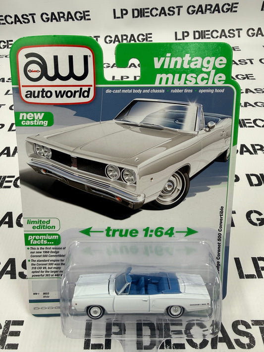 AUTO WORLD 1968 Dodge Coronet 500 Convertible White 1:64 Diecast Vintage Muscle