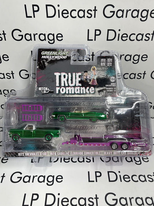 CHROME CHASE GREENLIGHT 1972 Chevrolet 1974 Cadillac Pink True Romance 1:64 Diecast
