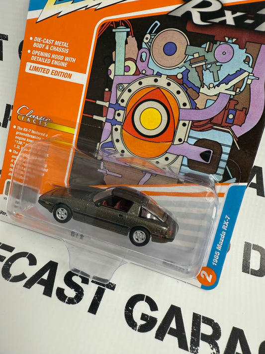 JOHNNY LIGHTNING 1985 Mazda RX-7 Custom Silver 1:64 Diecast Classic Gold