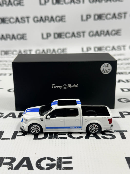 FUNNY MODELS Ford F-150 Shelby Super Snake White w/ Blue Stripes 1:64 Diecast