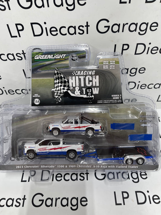 GREENLIGHT 2023 Chevrolet Silverado & 1989 S-10 Baja w/ Trailer 1:64 Diecast Hitch & Tow