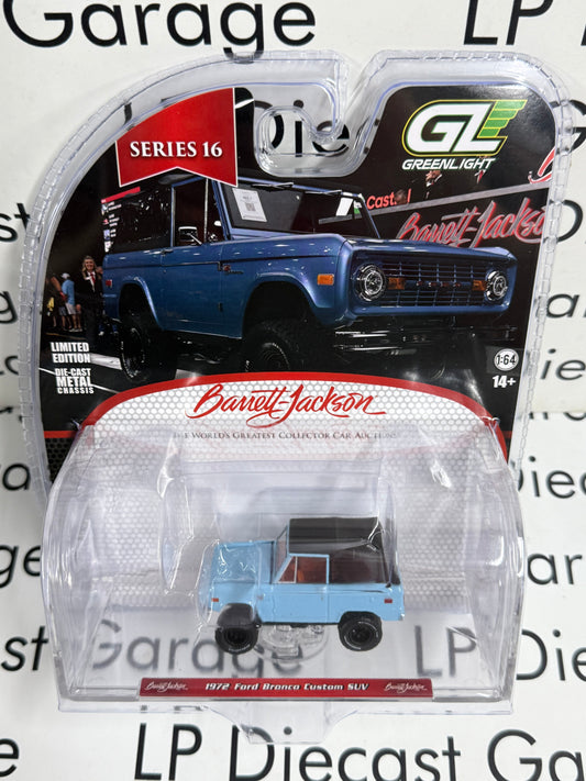 GREENLIGHT 1972 Ford Bronco Custom Blue 1:64 Diecast Barrett Jackson