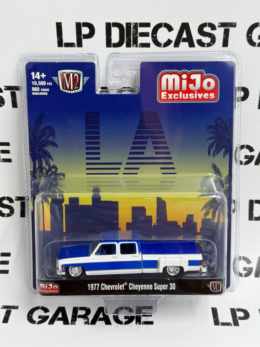 M2 1977 Chevrolet Cheyenne Super 30 LA White/Blue 1:64 Diecast Mijo
