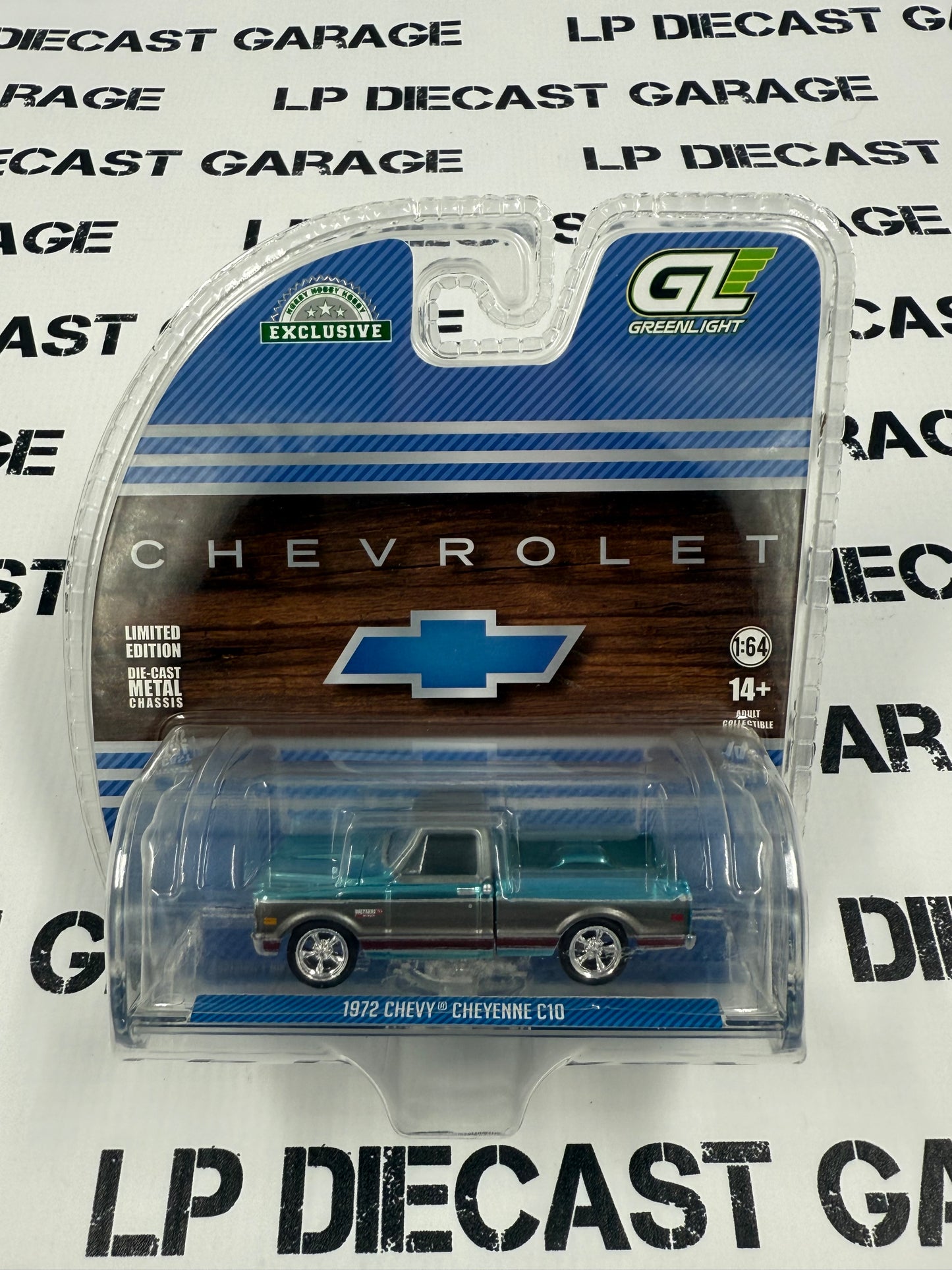 CHROME CHASE GREENLIGHT 1972 Chevy Cheyenne C10 Blue 1:64 Diecast