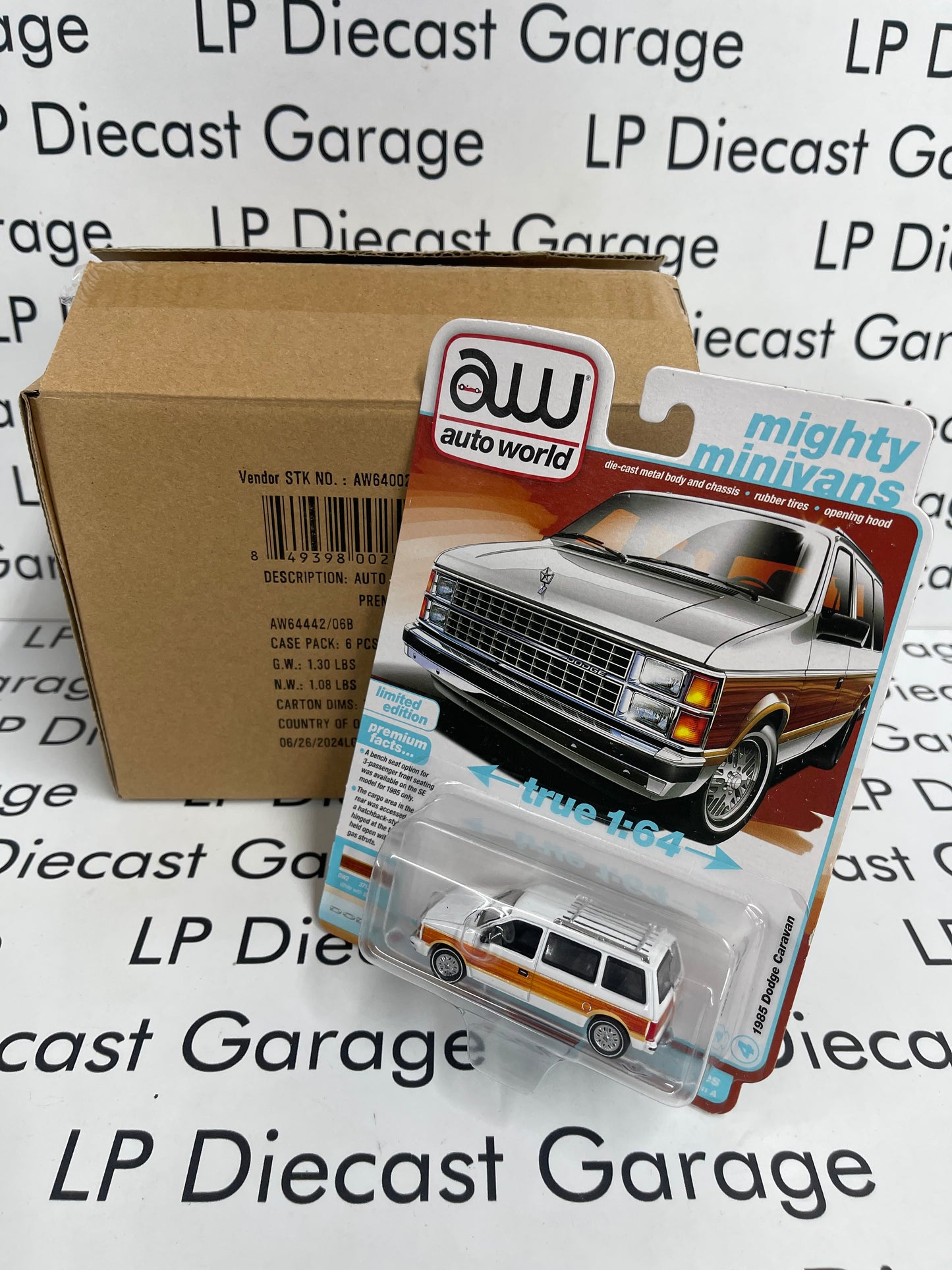 AUTO WORLD 1985 Dodge Caravan White w/ Woodgrain 1:64 Diecast CASE OF 6PCS