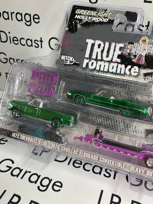 CHROME CHASE GREENLIGHT 1972 Chevrolet 1974 Cadillac Pink True Romance 1:64 Diecast
