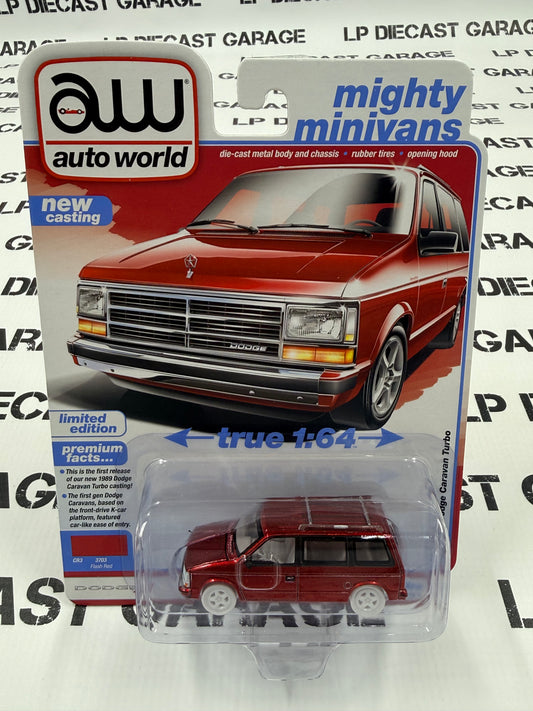 ULTRA RED CHASE AUTO WORLD 1989 Dodge Caravan Turbo Red 1:64 Diecast Mighty Minivans