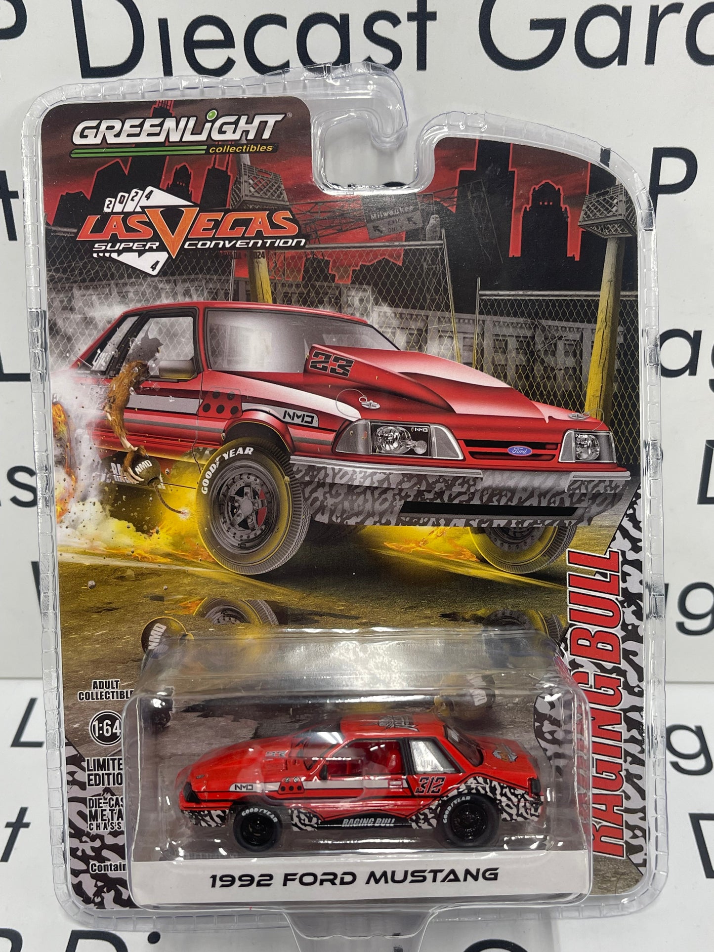 GREENLIGHT 1992 Ford Mustang Raging Bull Las Vegas 1:64 Diecast Super Convention