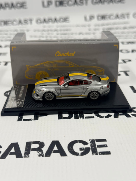 LIBERTY64 Ford Mustang Clinched Silver w/ Yellow Stripes 1:64 Diecast Ghost Player