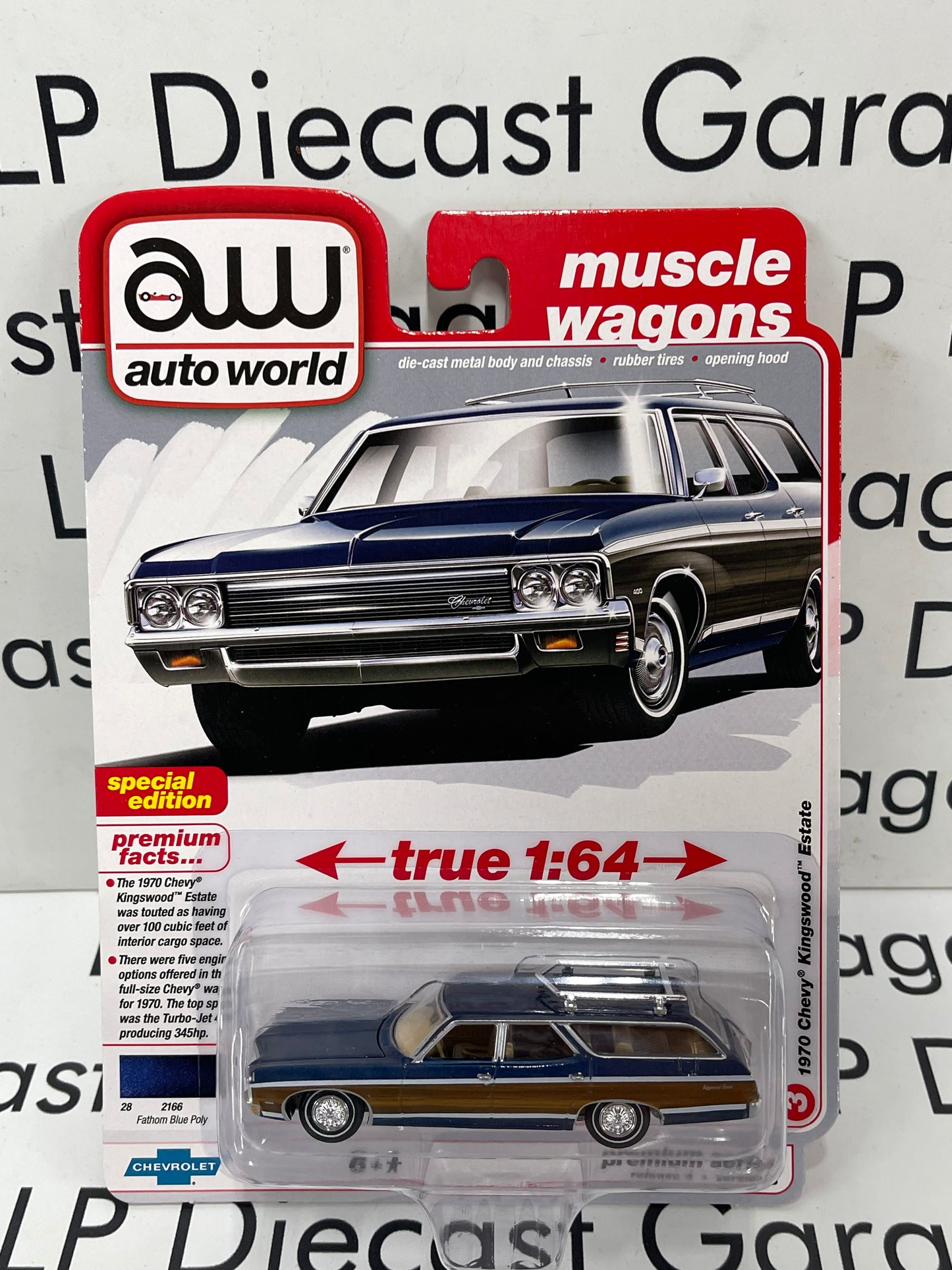 AUTO WORLD 1970 Chevy Kingswood Estate Fatham Blue Poly 1:64 Diecast Muscle Wagons