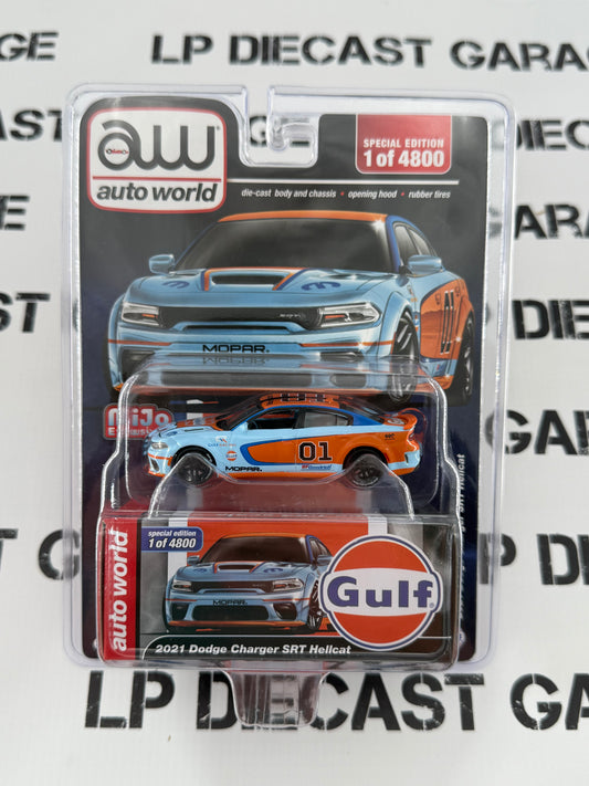 AUTO WORLD 2021 Dodge Charger SRT Hellcat Gulf 1:64 Diecast MiJo