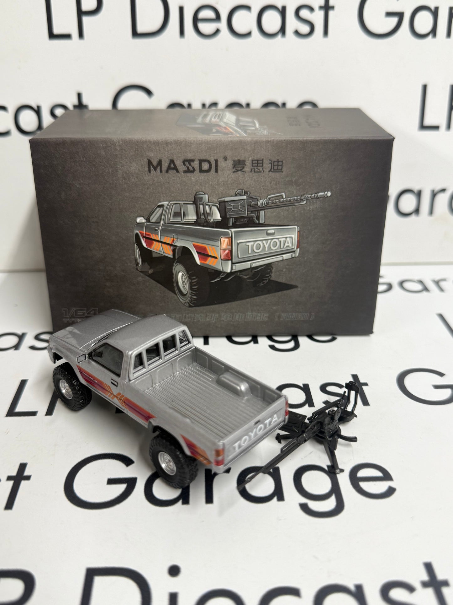 MASDI 1995 Toyota Hilux Truck Silver w/ Red Decals 1:64 Diecast