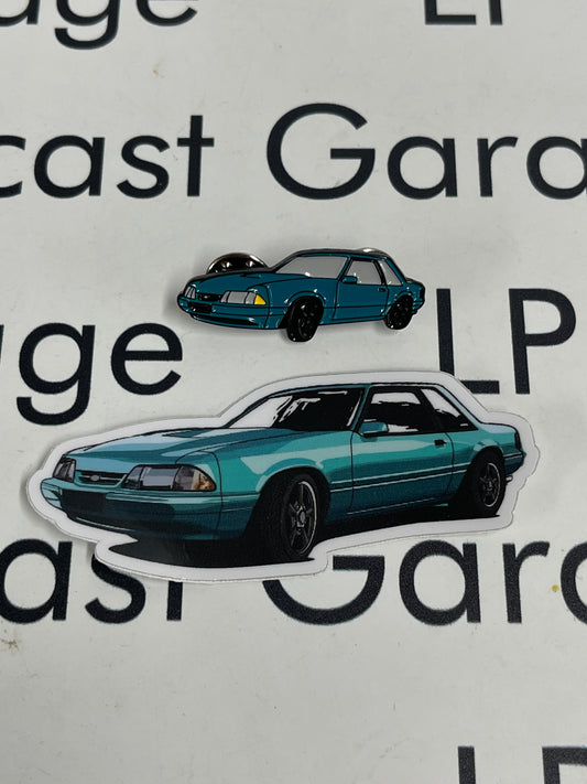 LP Diecast Exclusive 1991 Ford Mustang LX Coupe Calypso Pin & Sticker Set