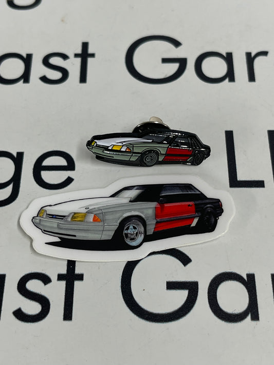 LP Diecast Exclusive 1987 Ford Mustang LX Project Black w/Red Door Pin & Sticker Set