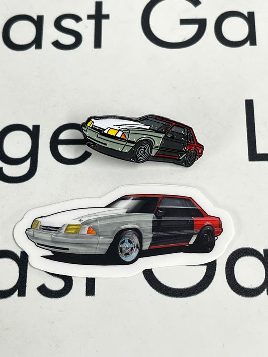 LP Diecast Exclusive 1987 Ford Mustang LX Project Red w/Black Door Pin & Sticker Set