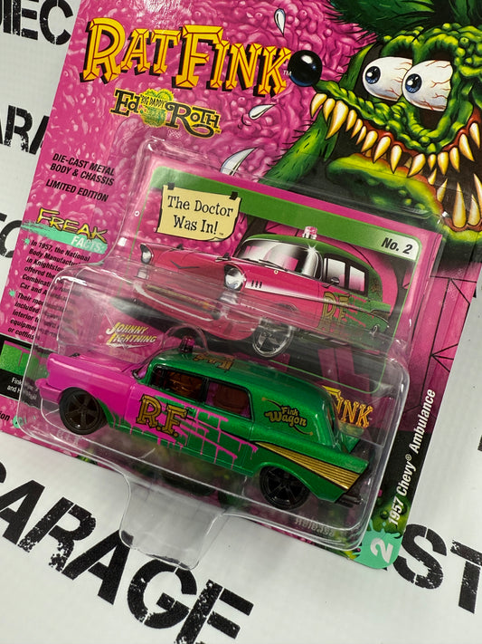 JOHNNY LIGHTNING 1957 Chevy Ambulance Rat Fink Wagon 1:64 Diecast Street Freaks