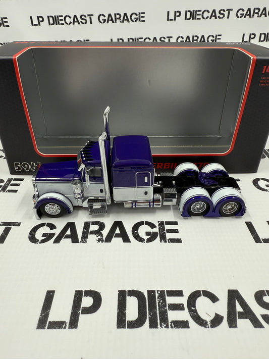 596 Model Classic Peterbilt 379 Purple & White Custom Semi Truck 1:64 Diecast