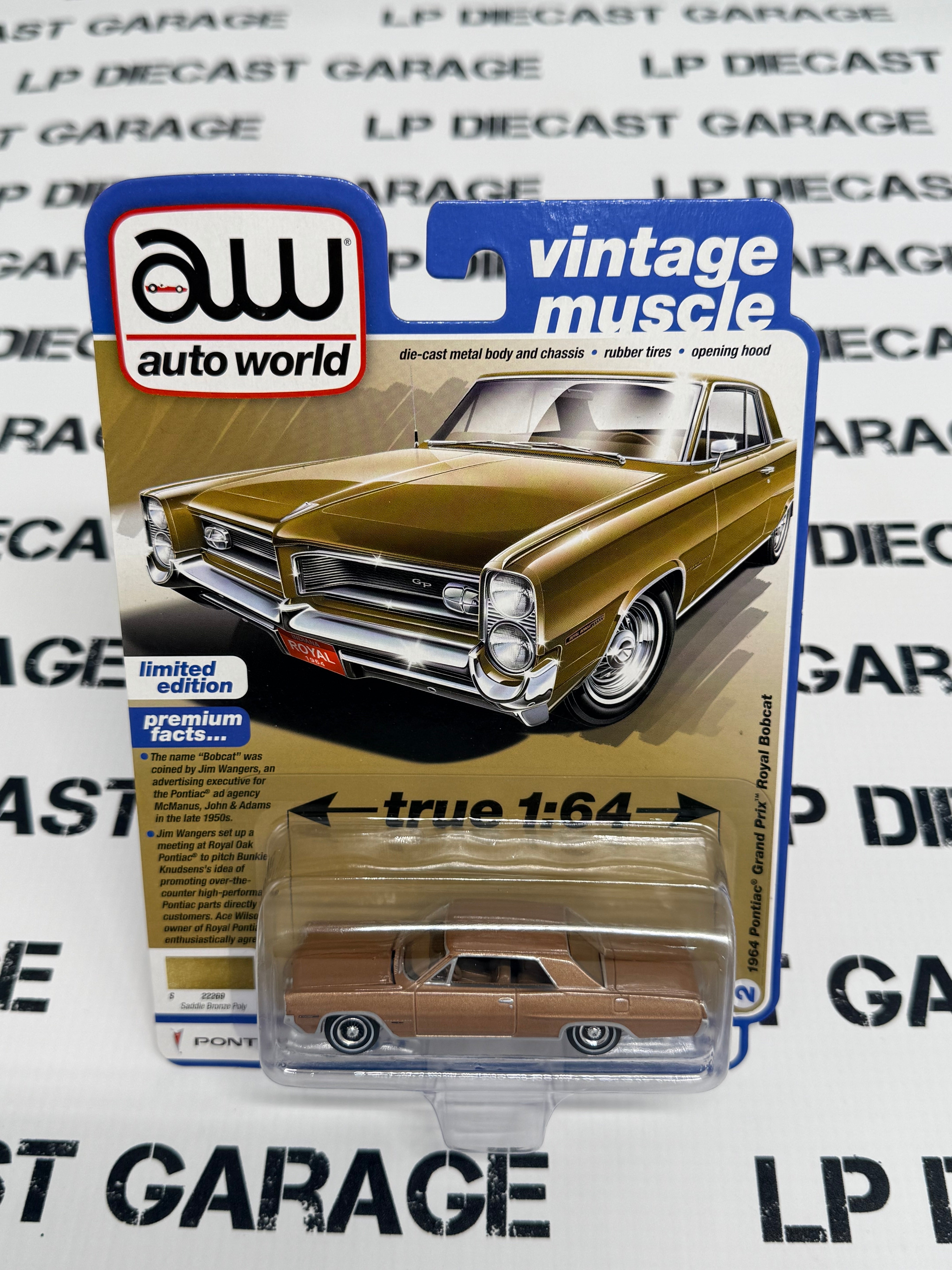 AUTO WORLD 1964 Pontiac Grand Prix Royal Bobcat Gold 1:64 Diecast