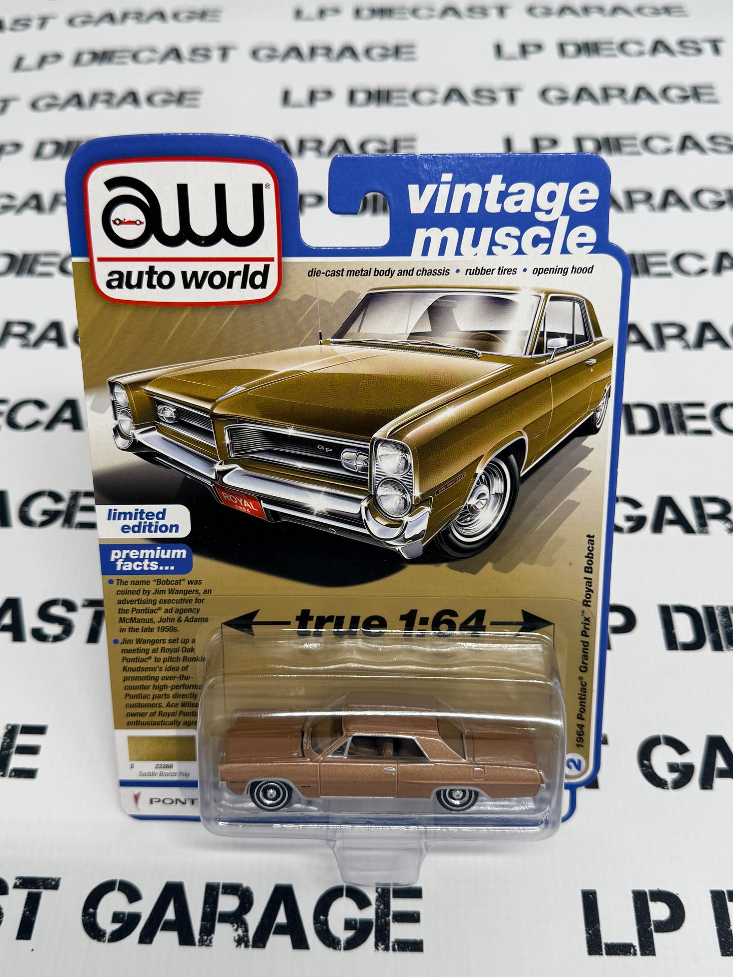 AUTO WORLD 1964 Pontiac Grand Prix Royal Bobcat Gold 1:64 Diecast Vintage Muscle
