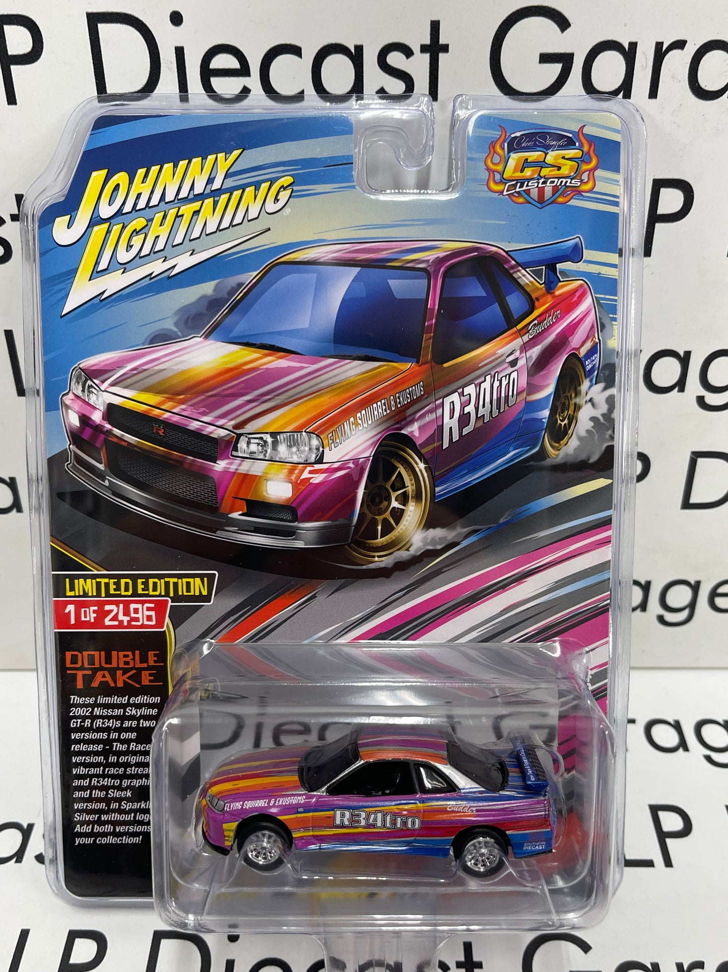 JOHNNY LIGHTNING 2002 Nissan Skyline GT-R (R34) Graphics 1:64 Diecast CS Customs