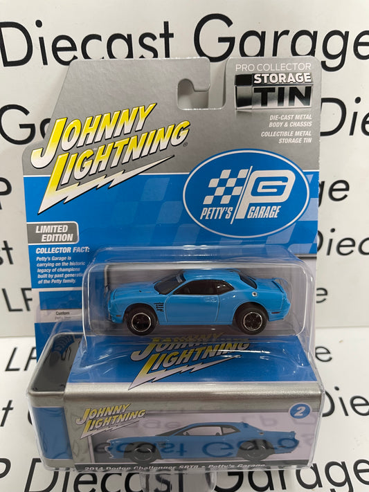 JOHNNY LIGHTNING 2014 Dodge Challenger SRT8 Petty's Garage Blue 1:64 Diecast Collector Tin