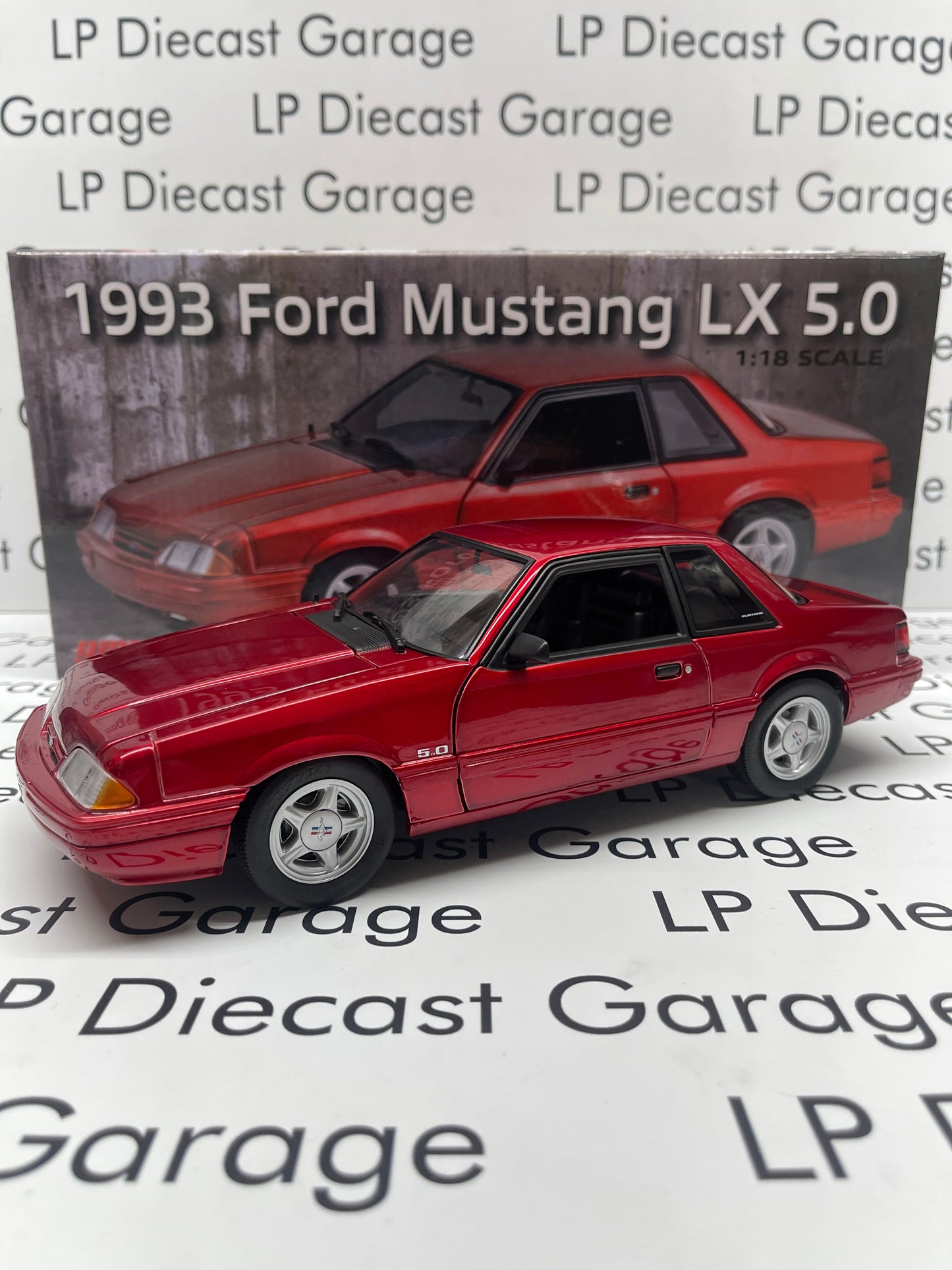 GMP 1993 Ford Mustang LX Electric Red with Black Interior Coupe 1:18 Diecast 19003