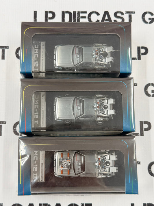 MJ Models DMC DeLorean Back to the Future Set I II III Movie Cars 1:64 Diecast