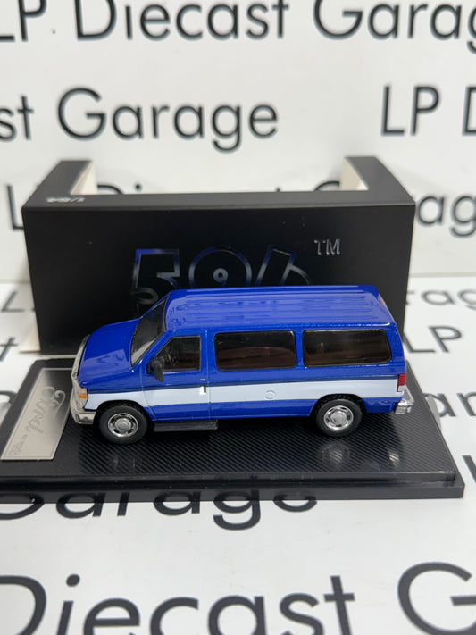 596 Model Ford E-350 Van Blue w/ White Stripe 1:64 Diecast Opening Rear Doors