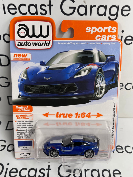 AUTO WORLD 2018 Chevy Corvette Grand Sport Blue 1:64 Diecast Sports Cars